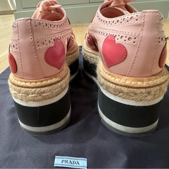 Prada Pink Leather Hearts Brogue Platform Derby - Picture 5 of 5